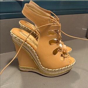 Christian Louboutin Tan Lace-Up Wedges